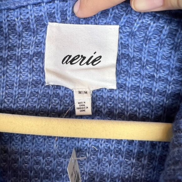 Aerie Womens Knit Quarter-Zip Sweater Size Medium Blue Green Trim NWT - Picture 2 of 7